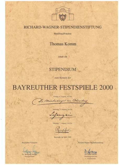 Stipendium der Richard-Wagner-Festspiele Bayreuth