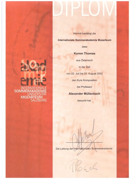 Vollstipendium "Komposition" bei der Sommerakademie Mozarteum Salzburg